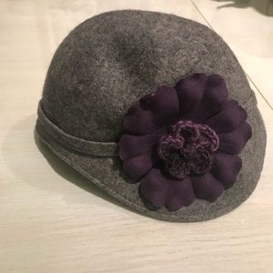 Anthropologie Gray Hat Cloche with Purple Flower